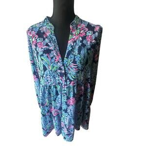 Lilly Pulitzer Winona Stretch Dress High Tide Navy Pineapple Paradise Size XL